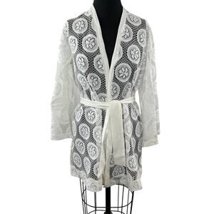 VTG Vintage Cole of California White Floral Knit Lace Belt Swim Beach Cover Up S